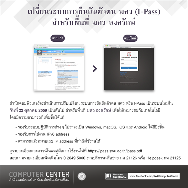 แจ้งการปรับเปลี่ยนรูปแบบการใช้งาน I-Pass (Internet Passport) สำหรับพื้นที่ มศว องครักษ์